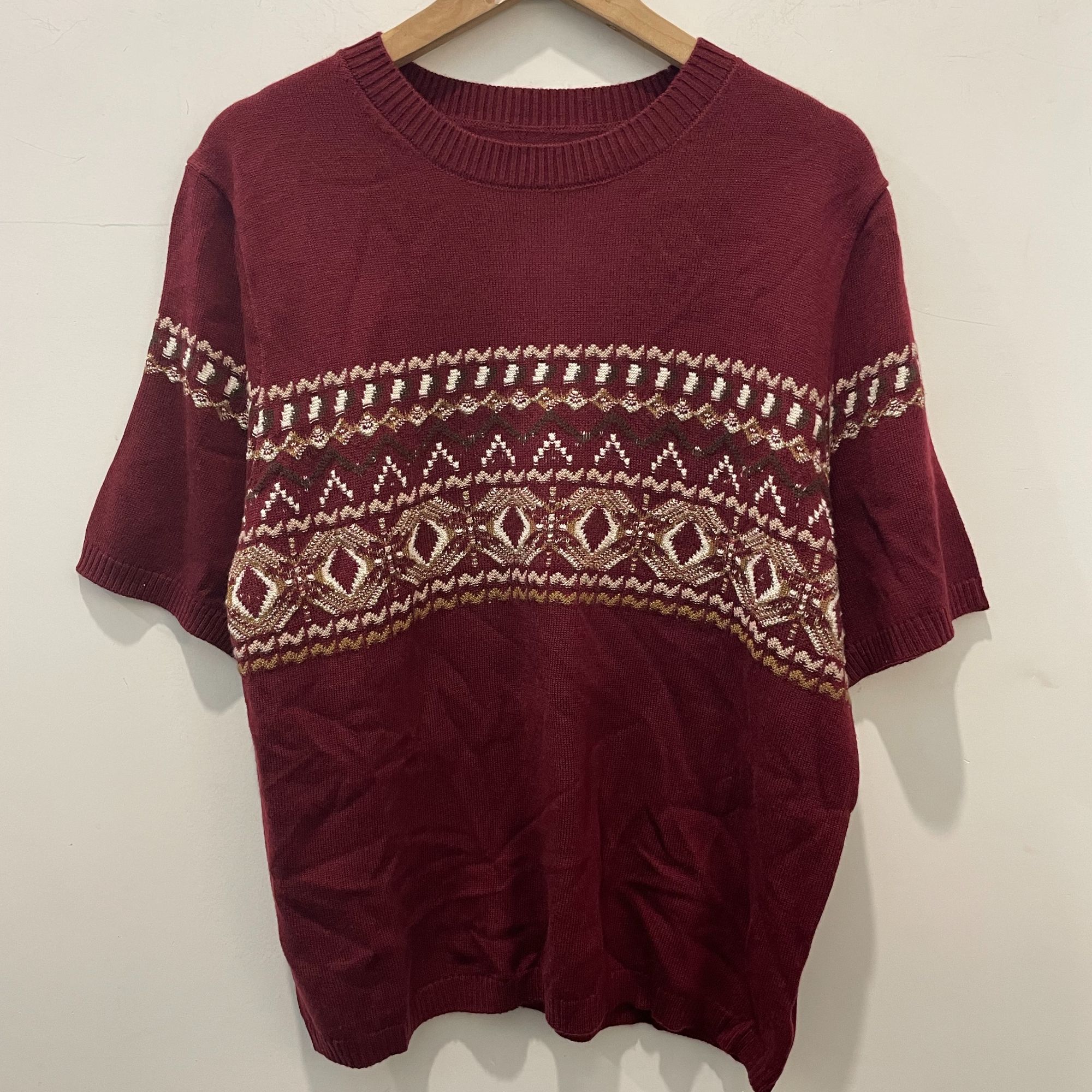 Y019 【简一一专属】酒红色圆领套头长袖提花针织衫休闲百搭