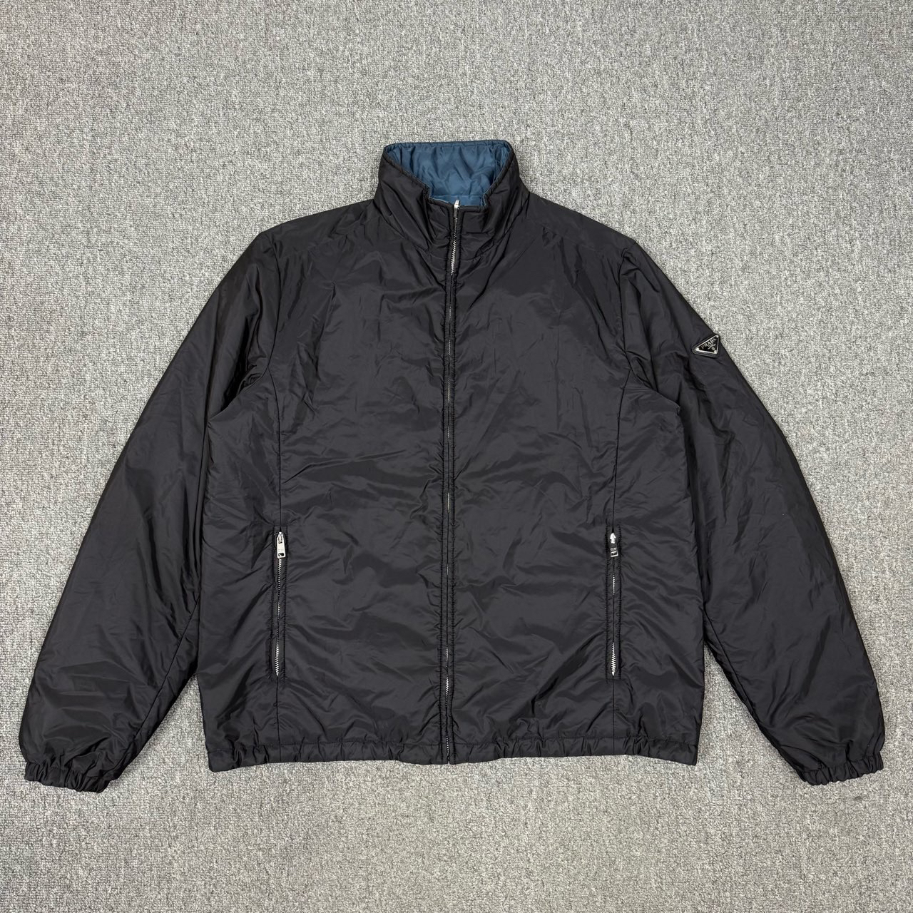 99新 Prada/普拉达 13146651 黑蓝双面穿三角标尼龙夹克外套 58码
