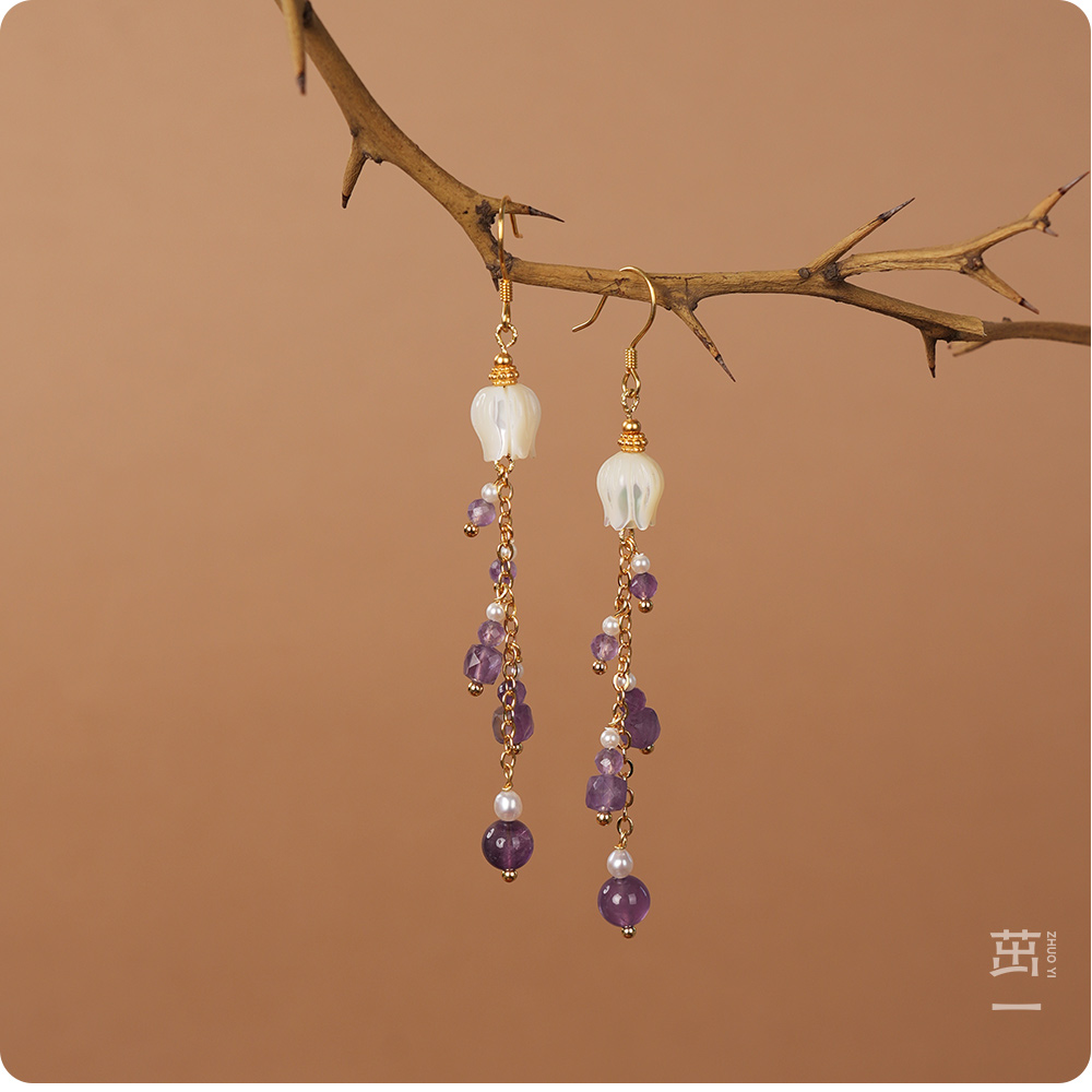 茁一国风原创设计——《花影》紫水晶耳饰