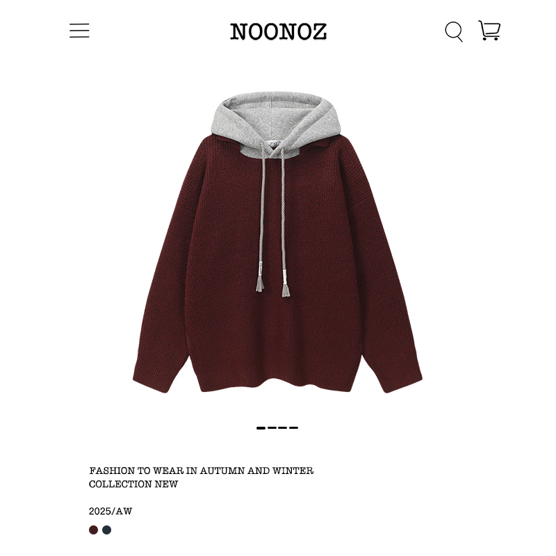 NOONOZ假两件拼接连帽毛衣男中性风穿搭潮牌美式慵懒保暖针织上衣