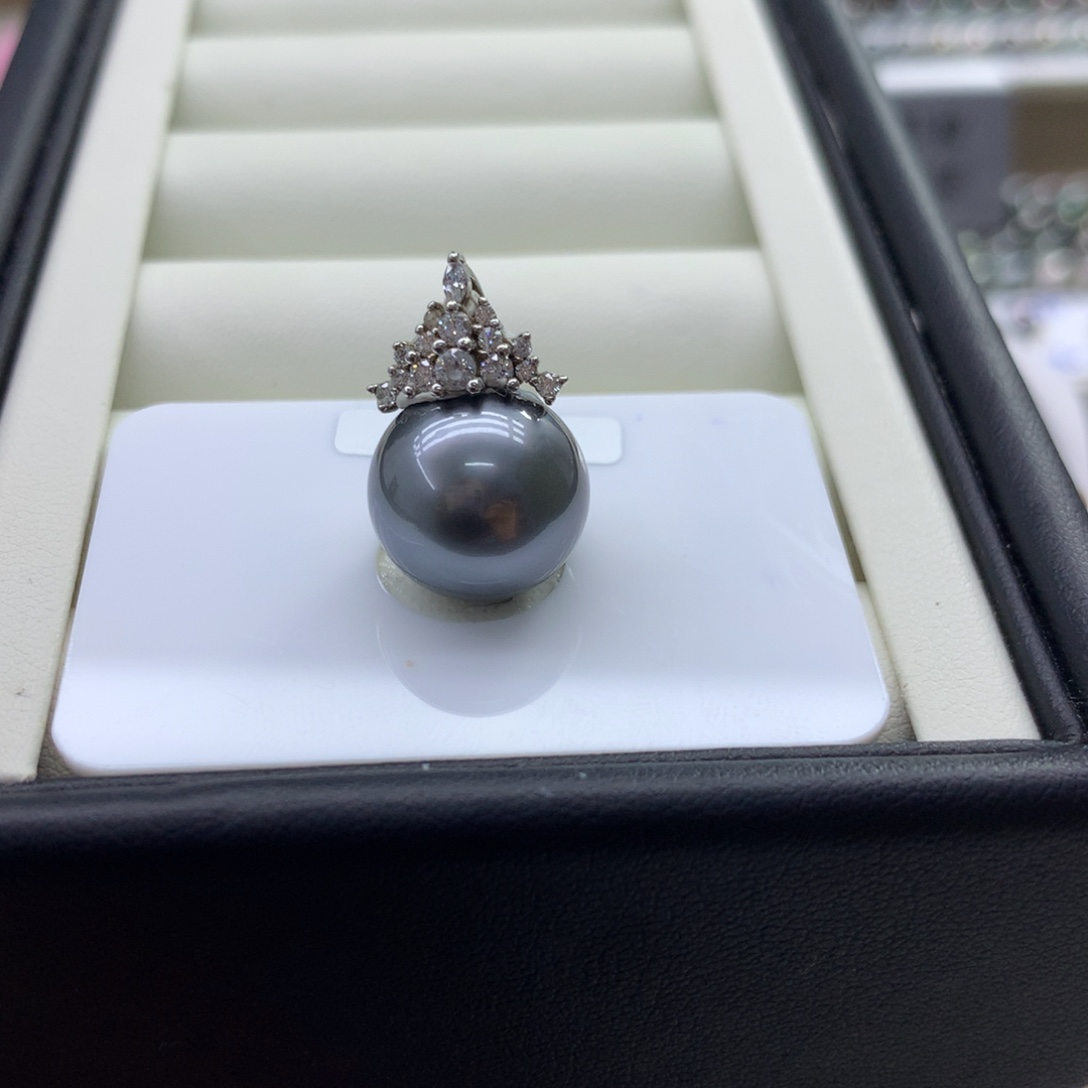 海水珍珠裸珠铂金灰13.8mm