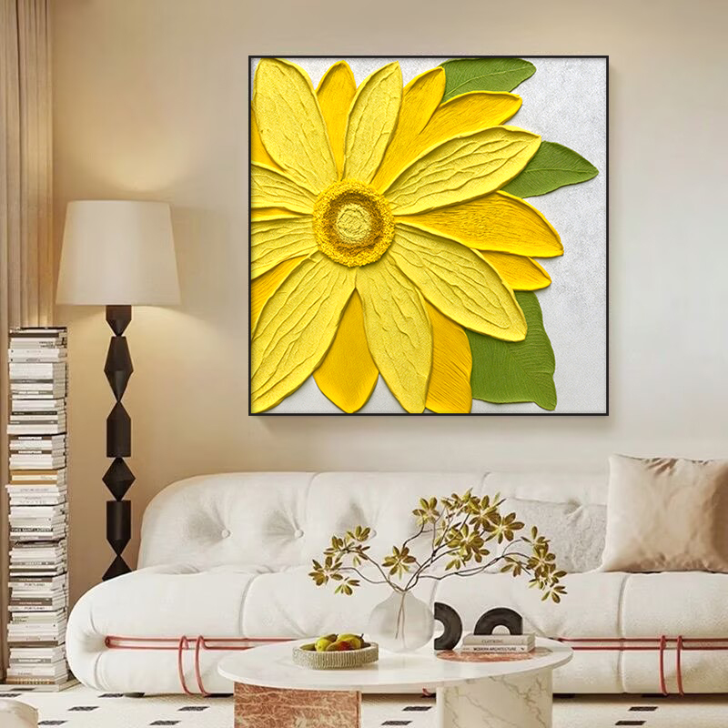M24奶油风向日葵油画厚肌理客厅餐厅卧室装饰画抽象画花卉挂画