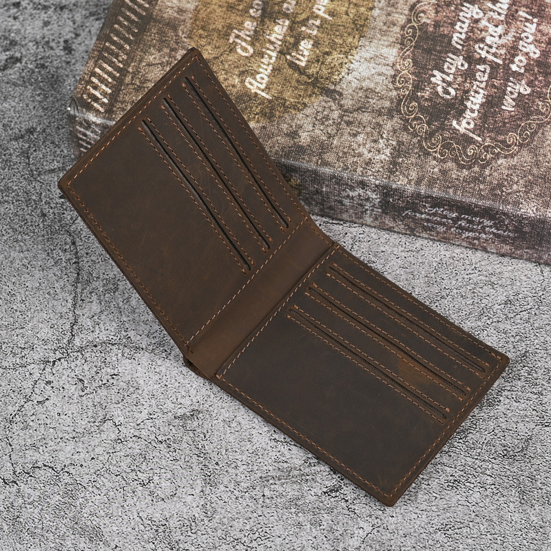 古潮客复古疯马皮钱包简约百搭真皮男士钱夹复古潮流横竖款皮夹子
