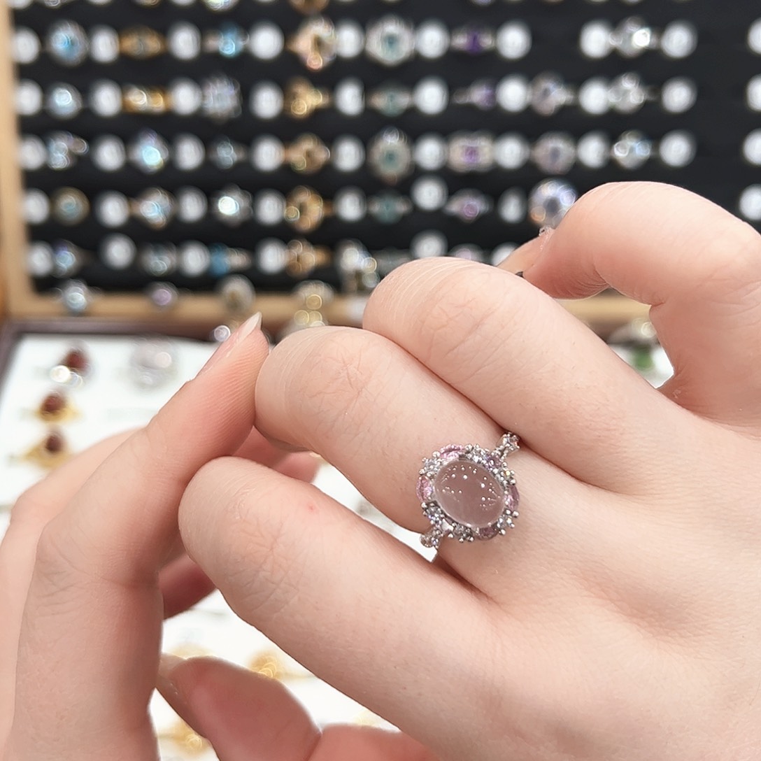 水晶戒指银S925镶嵌繁花