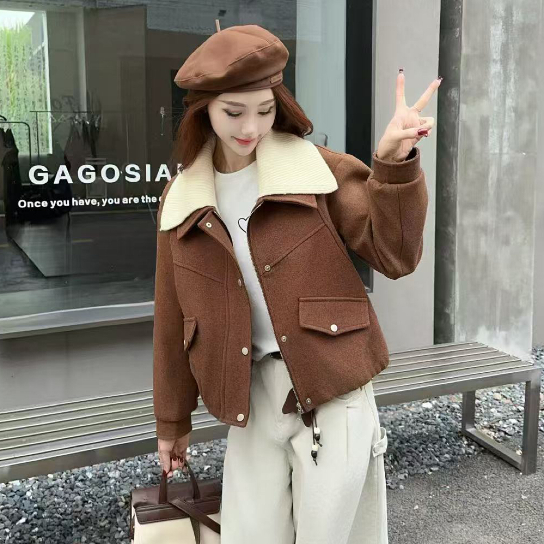 【海南肉丝】537复古双层翻领工装洋气外套