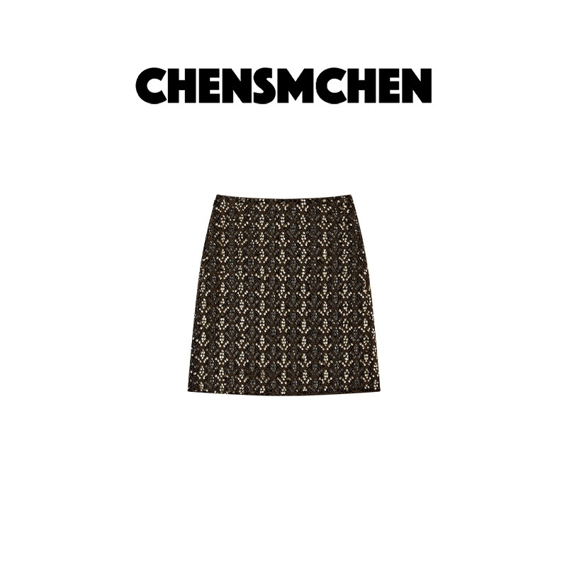 CHENSMCHEN【梦回巴黎】钉珠开衩半身裙女时尚精致裙子CSQ11601QQ