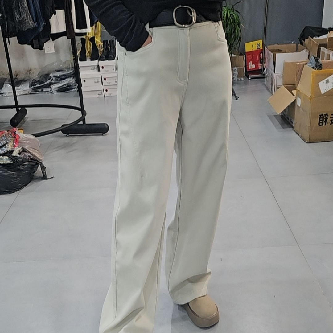 新款韩版保暖植绒弯刀牛仔裤百搭显瘦牛仔长裤