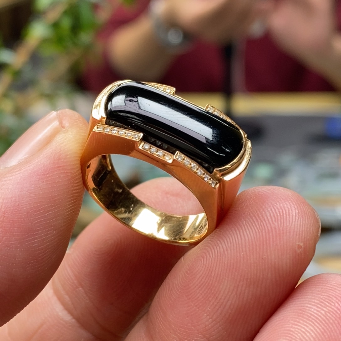 翡翠戒指18K金镶嵌男戒