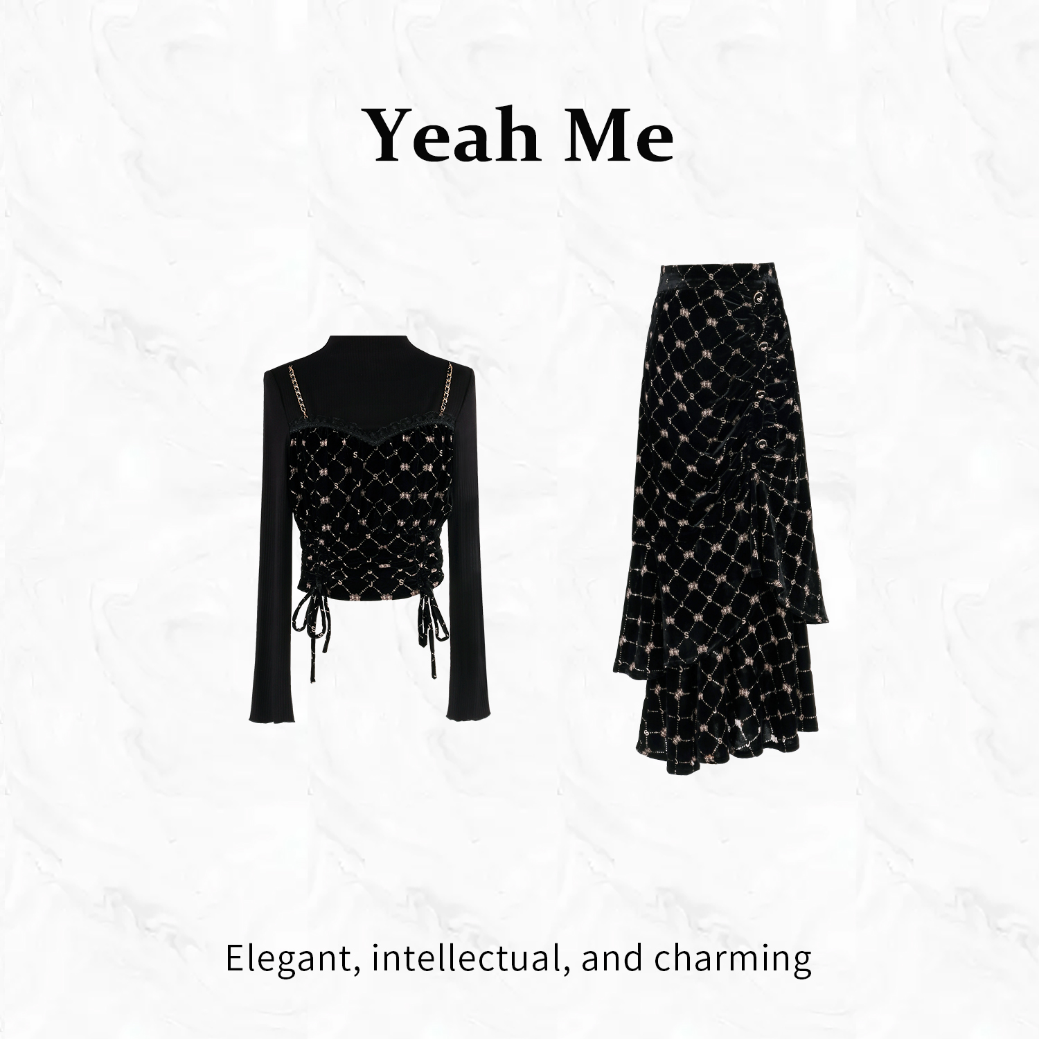 Yeah Me-【蝶影星动】秋季新品优雅半身裙套装重工设计感上衣穿搭女