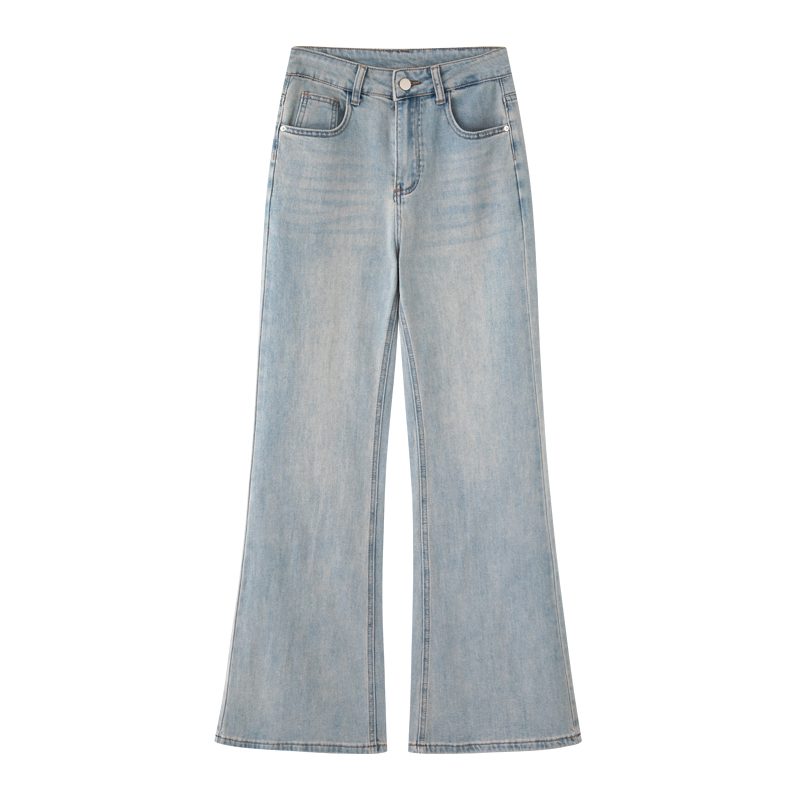 MM商场同款2025秋季新款百搭休闲蓝色高腰修身微喇牛仔裤女4251