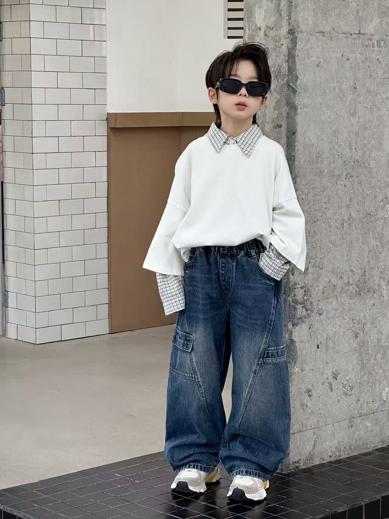 女童春秋款牛仔裤2025新款男童秋装裤子弯刀裤中大童洋气韩版时髦