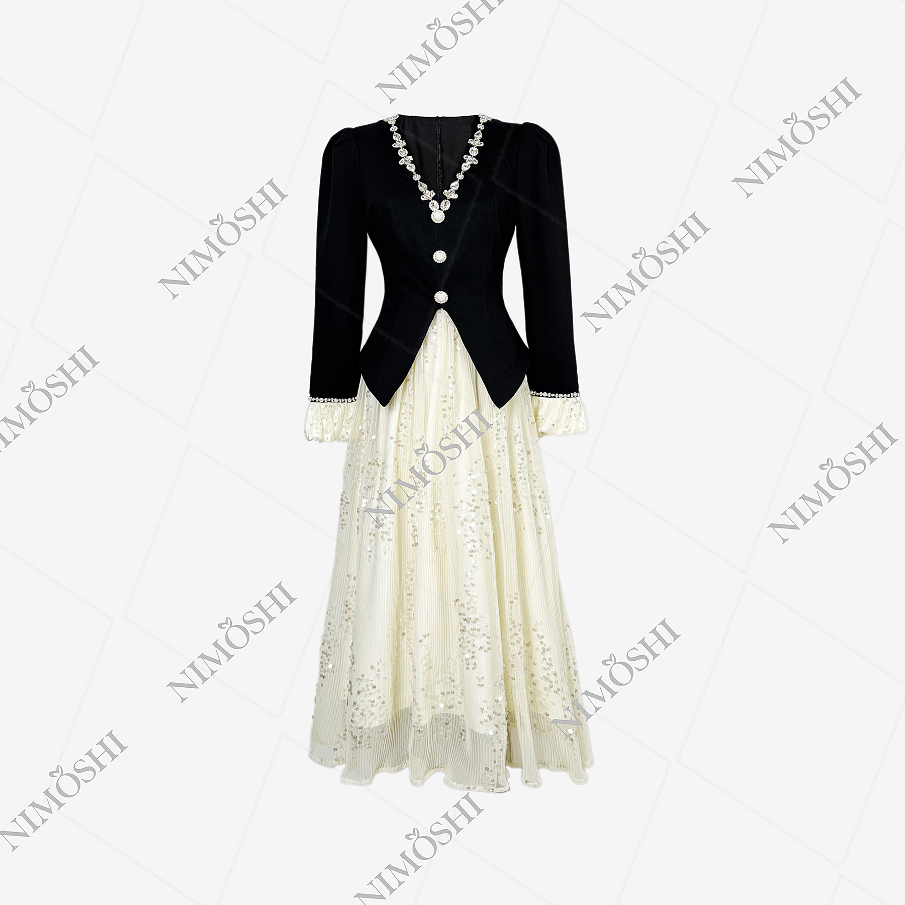 NIMðSHI【小艺】新款时尚轻奢高级钉珠小众气质显瘦款连衣裙女Q1163