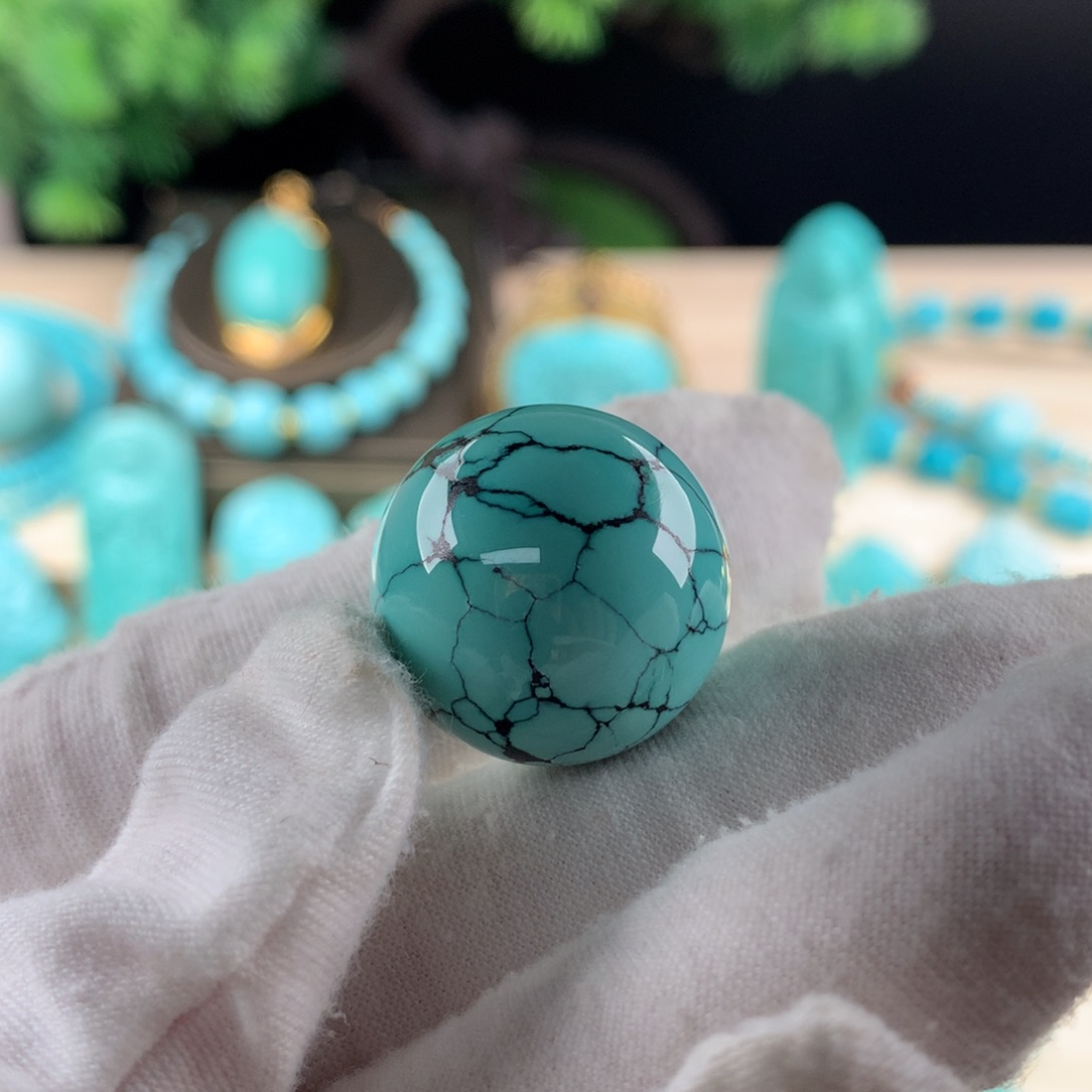 绿松石网花纹圆珠卡21.6未镶嵌