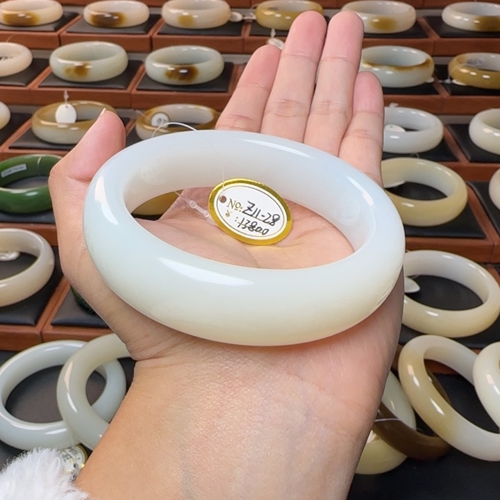 和田玉未镶嵌手镯微糖白59.1