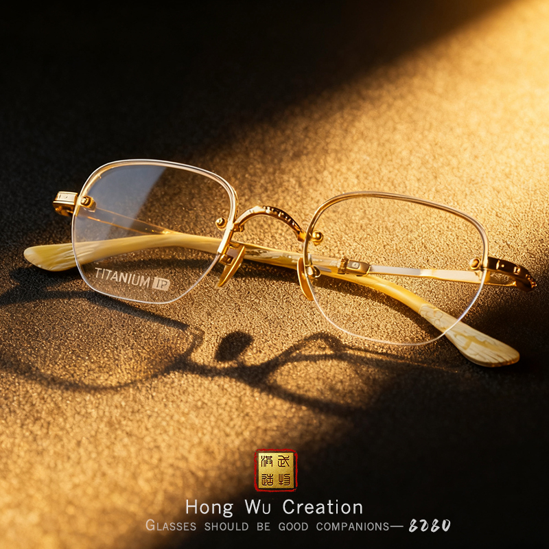 【洪武造物】8280柯罗联名定制雕花稀有板材系列无框眼镜（包镜片）