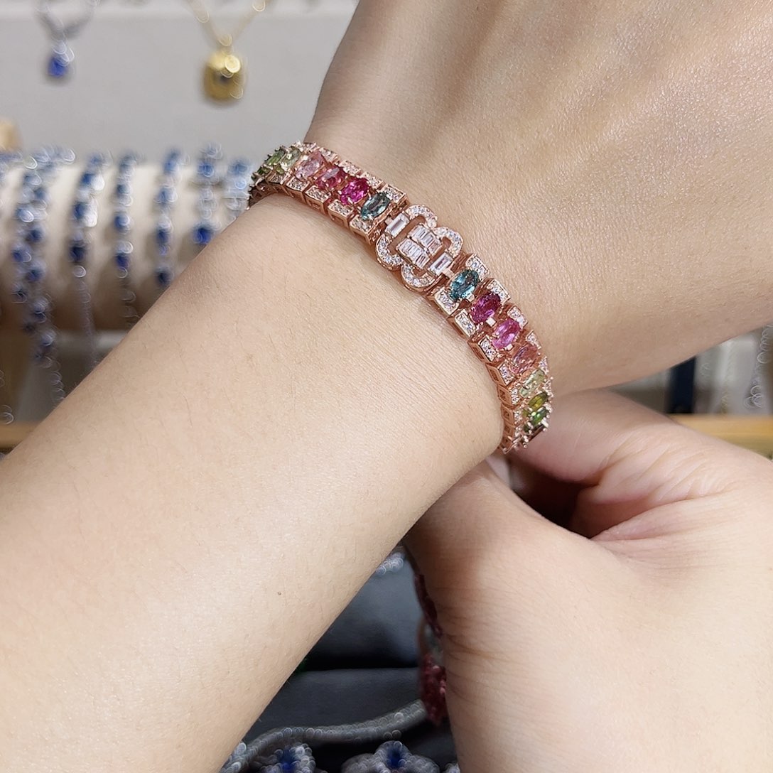 碧玺手链银S925镶嵌天然