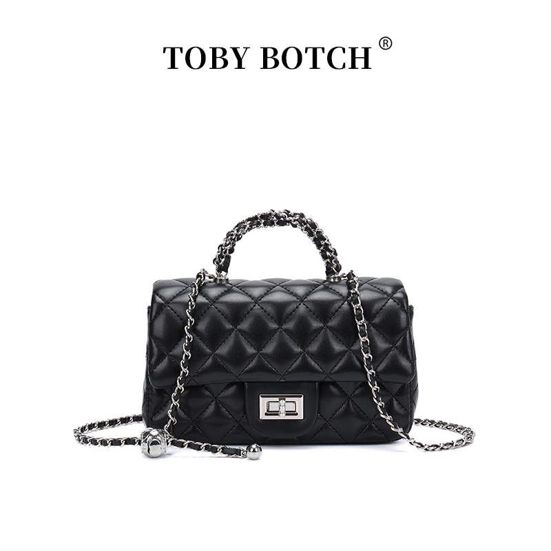 【工厂直销】2025新款小香风单肩斜挎菱格链条手提小方包HK2563黑色