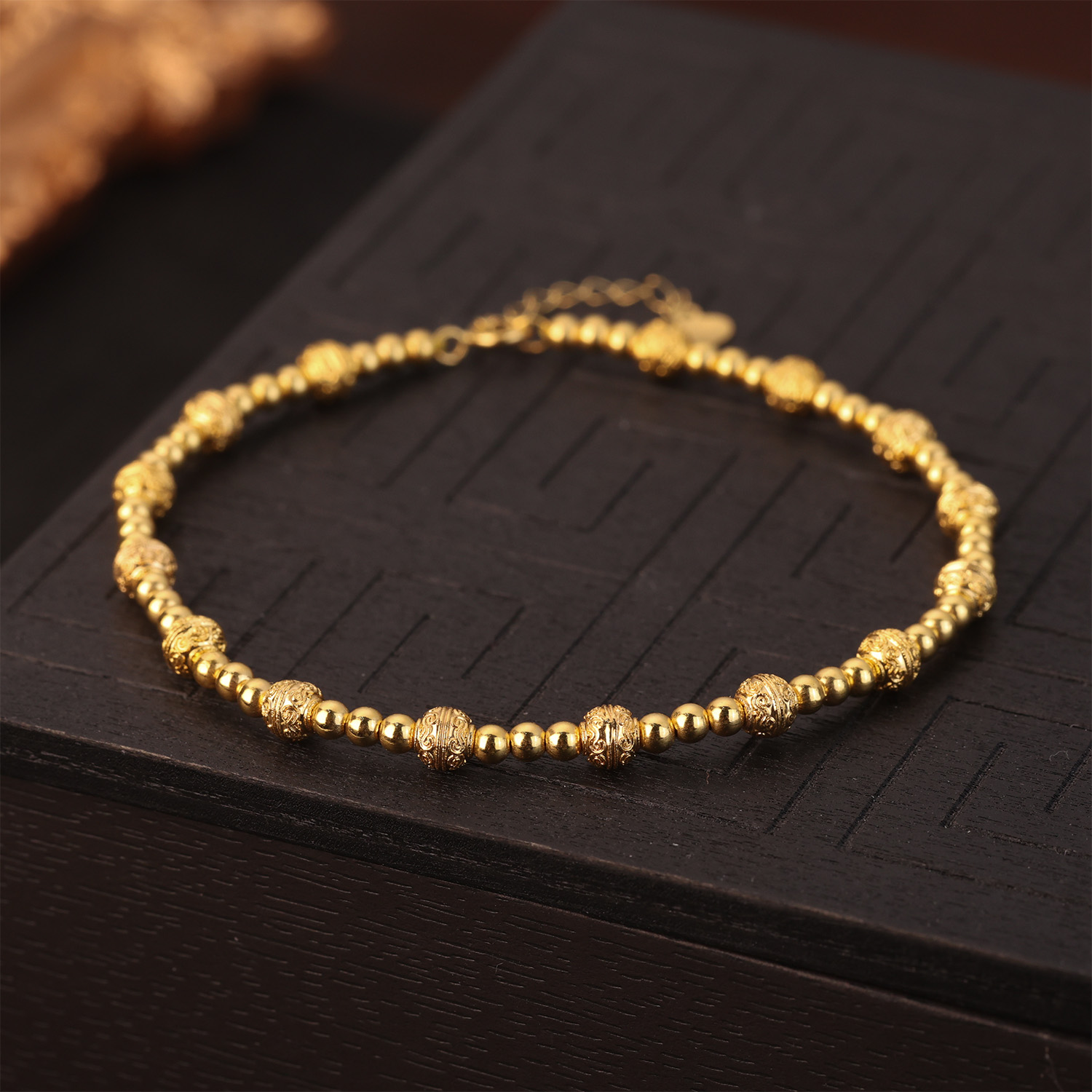 【来福原创】18k金4mm祥云珠＋2.5mm光珠设计款简约百搭手链