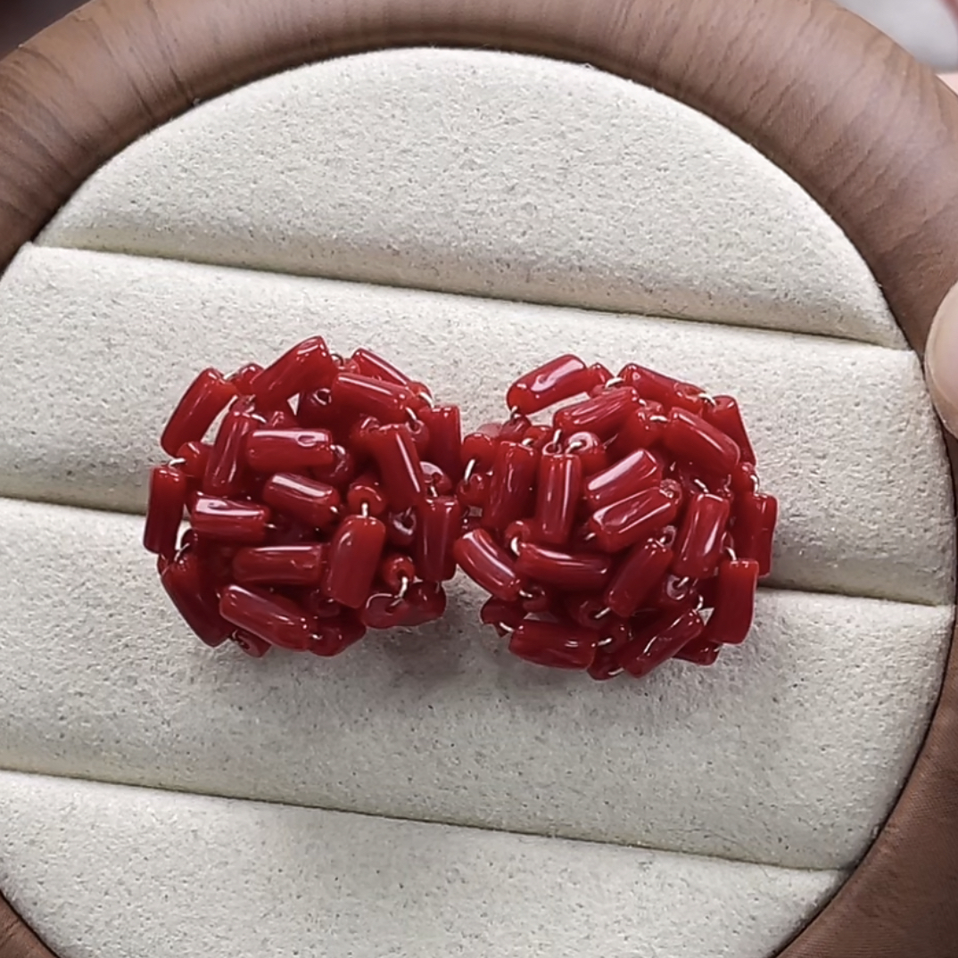 天然红珊瑚科西卡耳钉