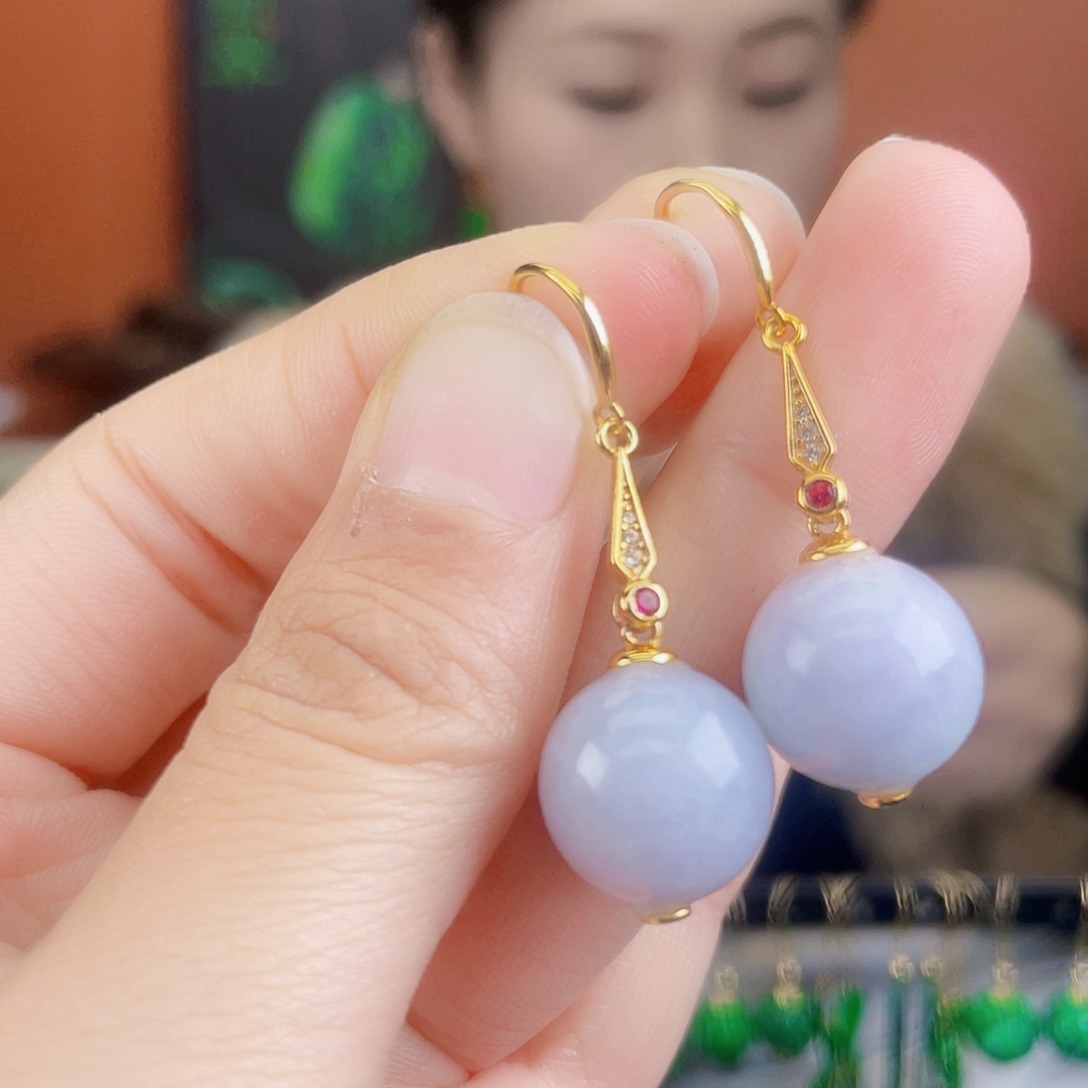翡翠银S925镶嵌耳饰