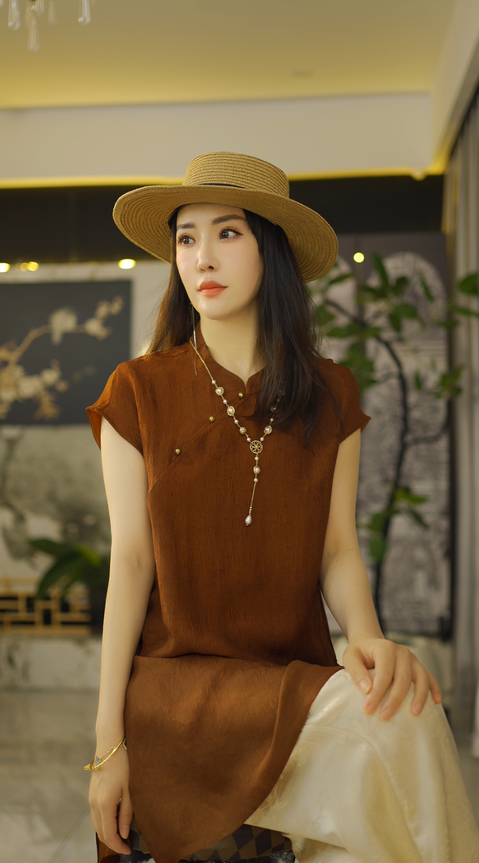 （云棋）国风连衣裙短袖老钱风复古提花上衣