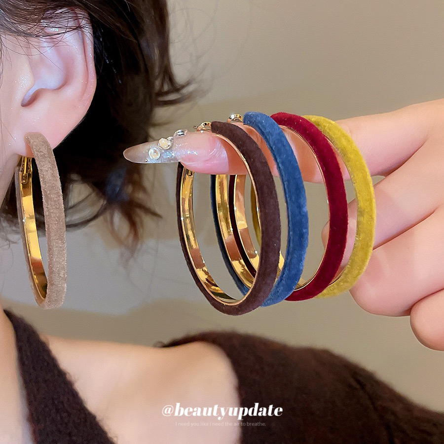 合金绒毛耳饰 925银针植绒多色5.5㎝耳圈