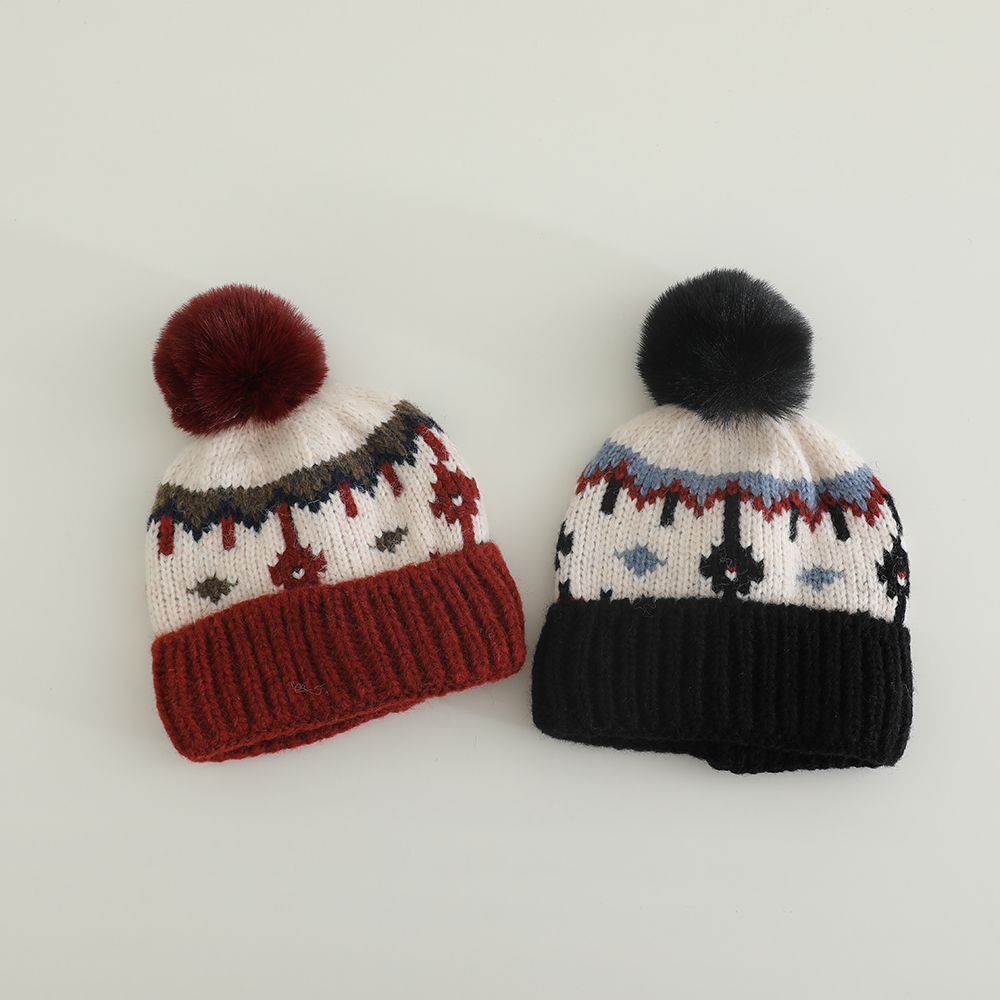 儿童痞帅保暖帽森系儿童针织帽10岁女童帽子圆顶冷帽毛球毛线帽