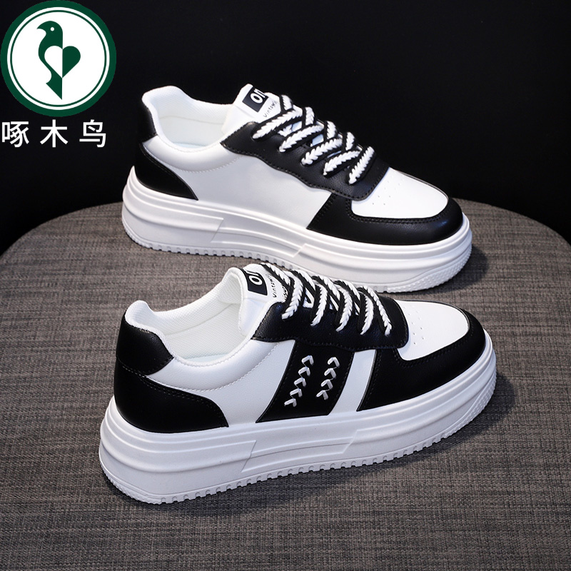 【正品】啄木鸟爆款厚底女春秋百搭ins潮板鞋2025新款休闲运动鞋