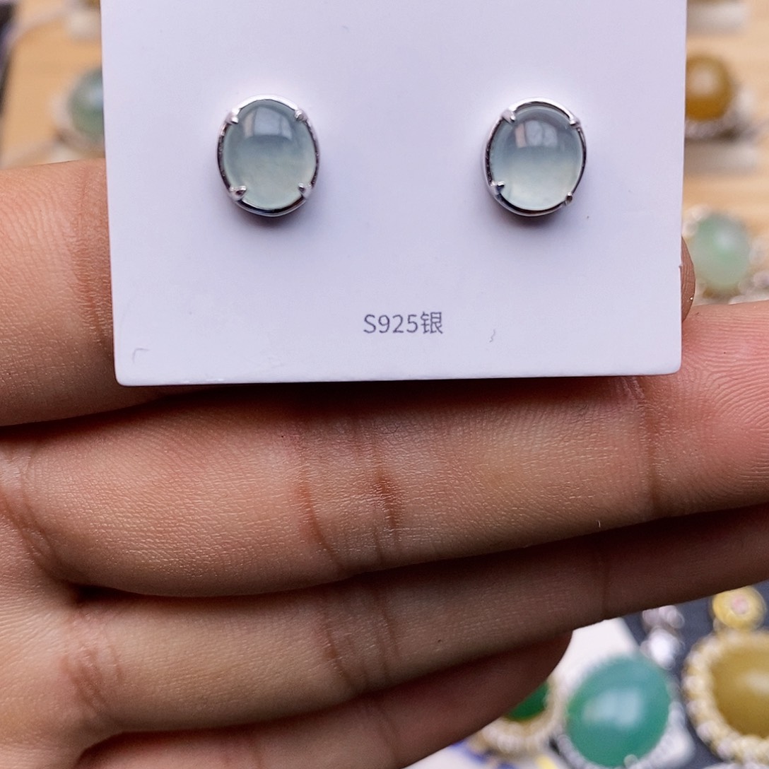 翡翠耳饰银S925镶嵌/0097