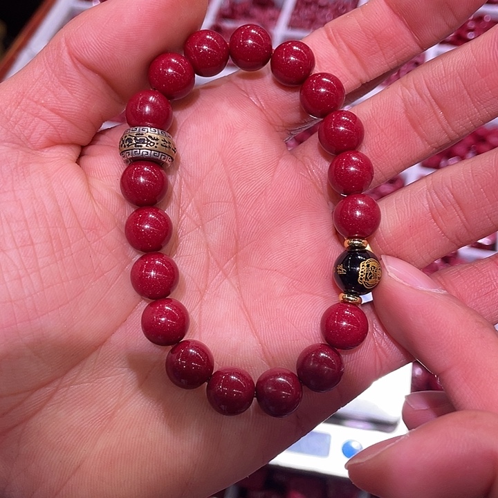 天然辰砂紫金砂8毫米20颗加银加守护