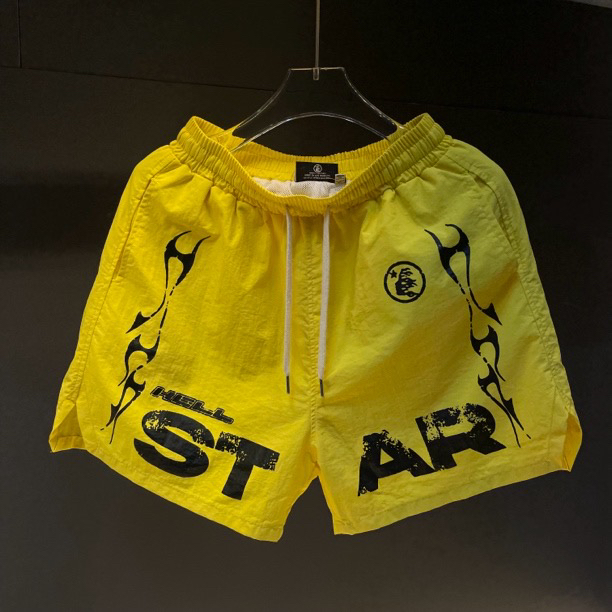 抽绳男士夏季亮色速干短裤速干夏季印花短裤休闲裤黄色沙滩设计师