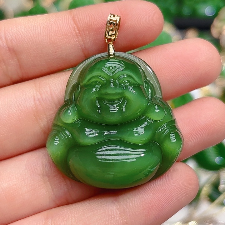 和田玉（碧玉）颈饰18K金镶嵌