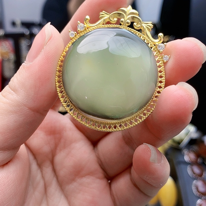 琥珀裸石银S925镶嵌坠