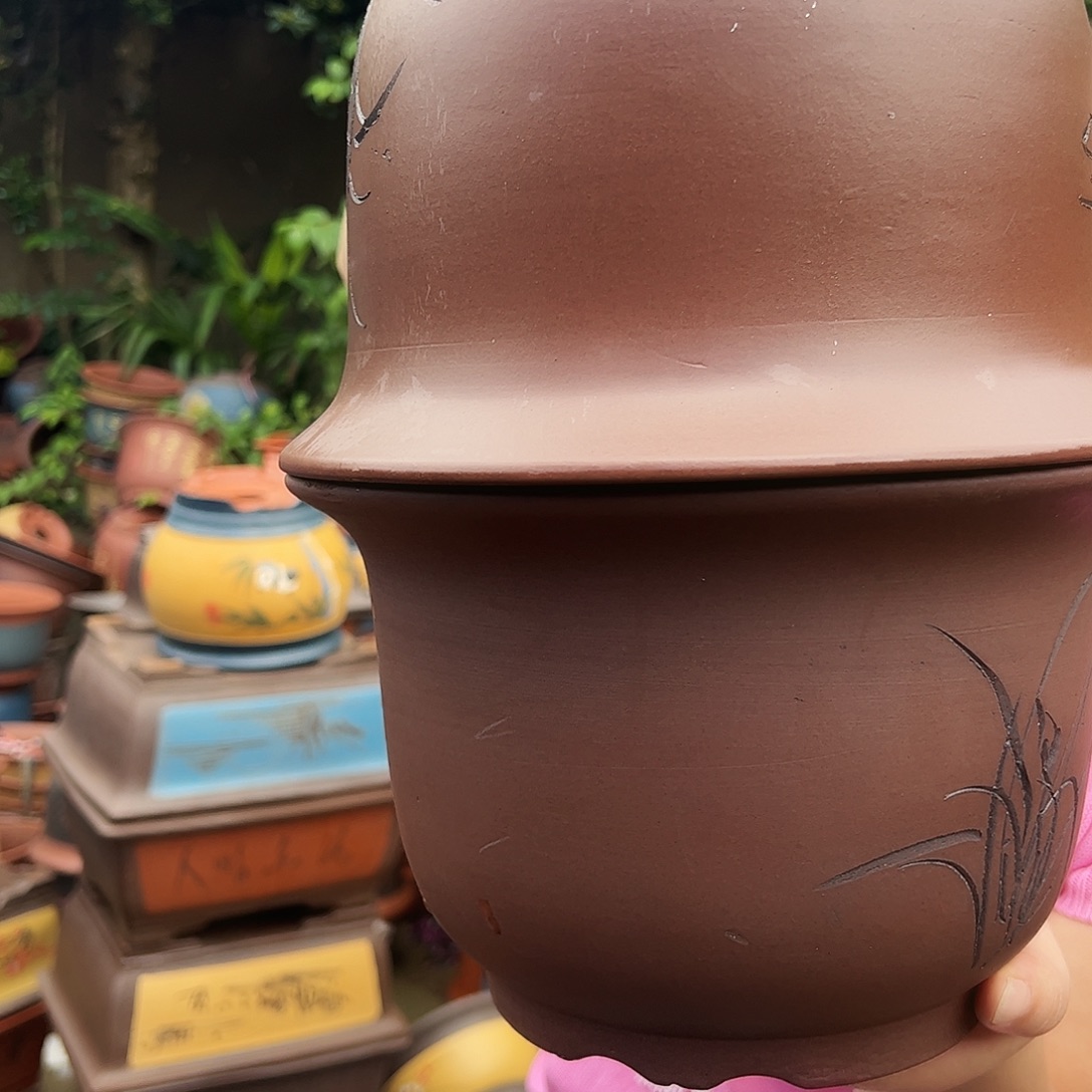 宜兴紫砂花盆平角金钟25-25