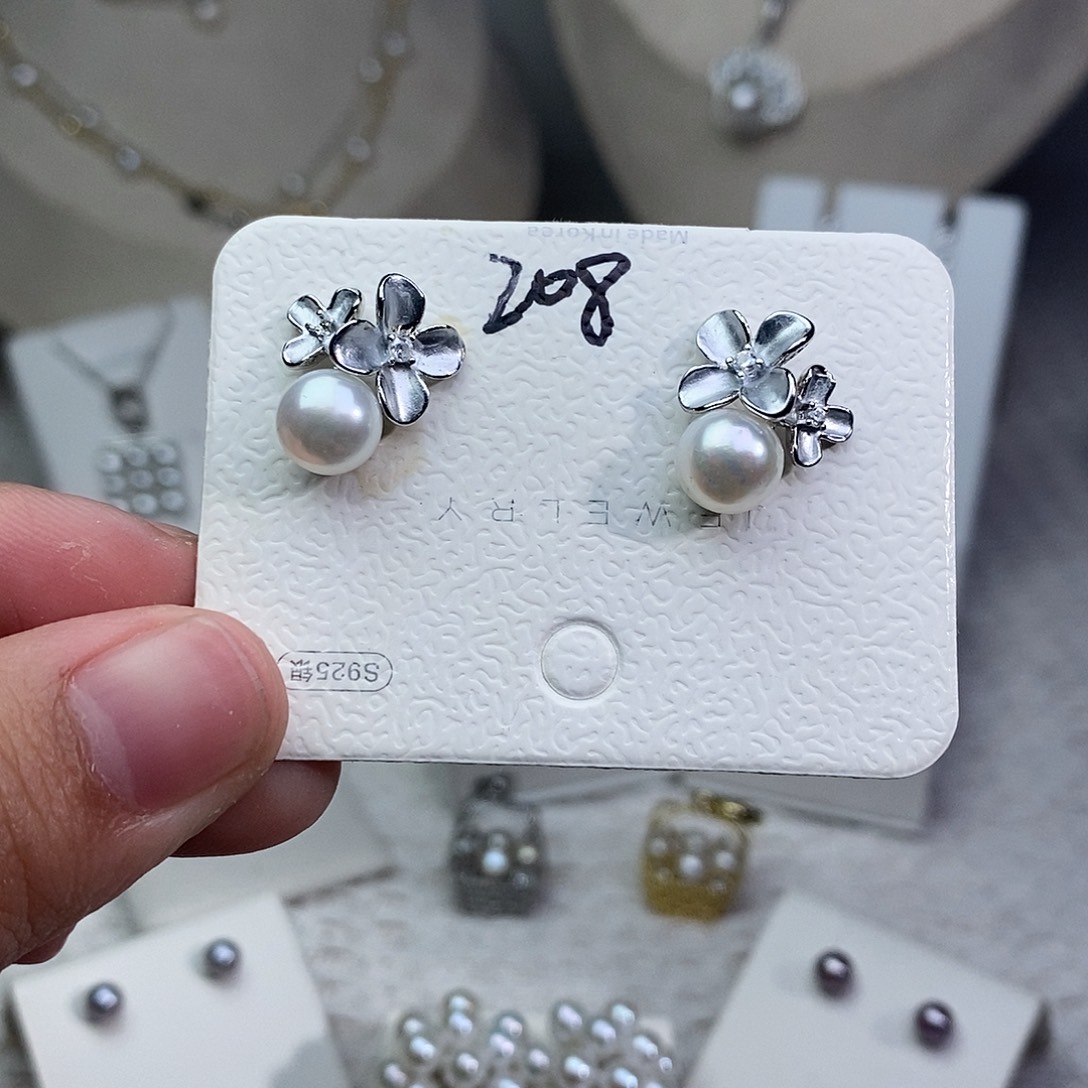 耳饰银S925镶嵌淡水珍珠