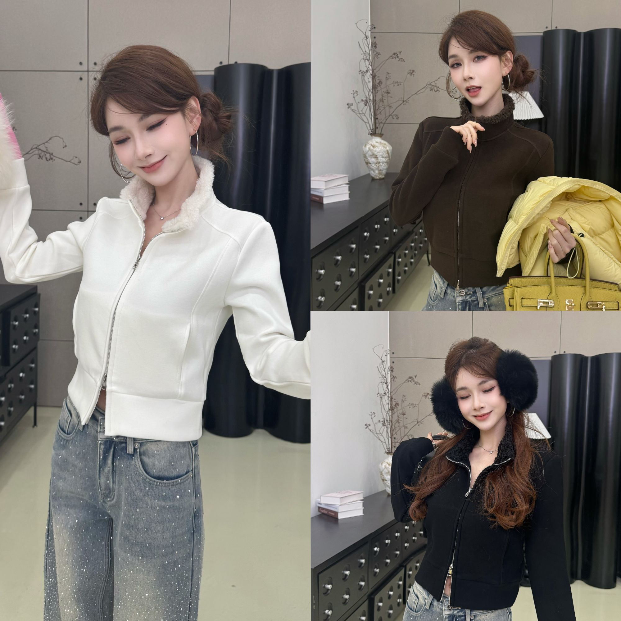 『甜酷出击』冬季休闲百搭减龄毛领加绒加厚卫衣