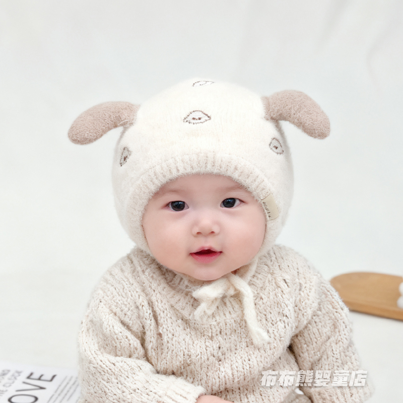 婴儿帽子秋冬可爱护耳帽男女宝宝冬季保暖针织毛线帽婴幼儿毛绒帽