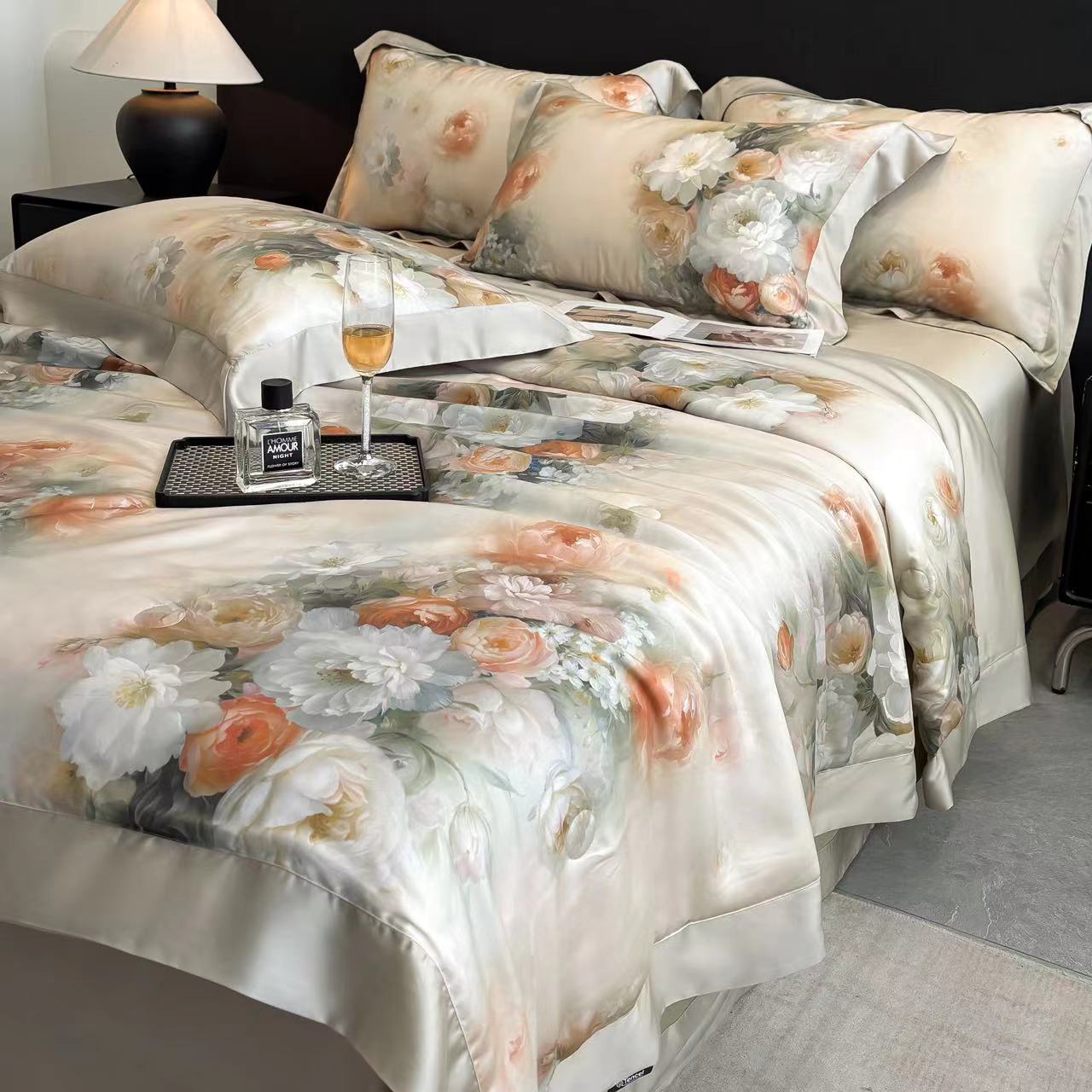 【贝蒂夏凉被】香槟米黄夏被四件套机洗裸睡凉感空调被数码印花被子