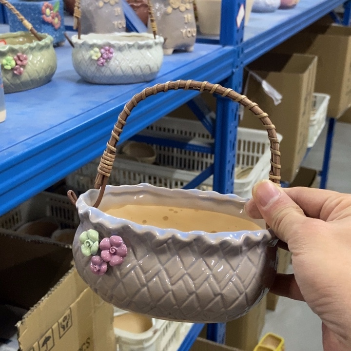 陶瓷花盆单场满9.9发14*9.5*6.5浅紫色