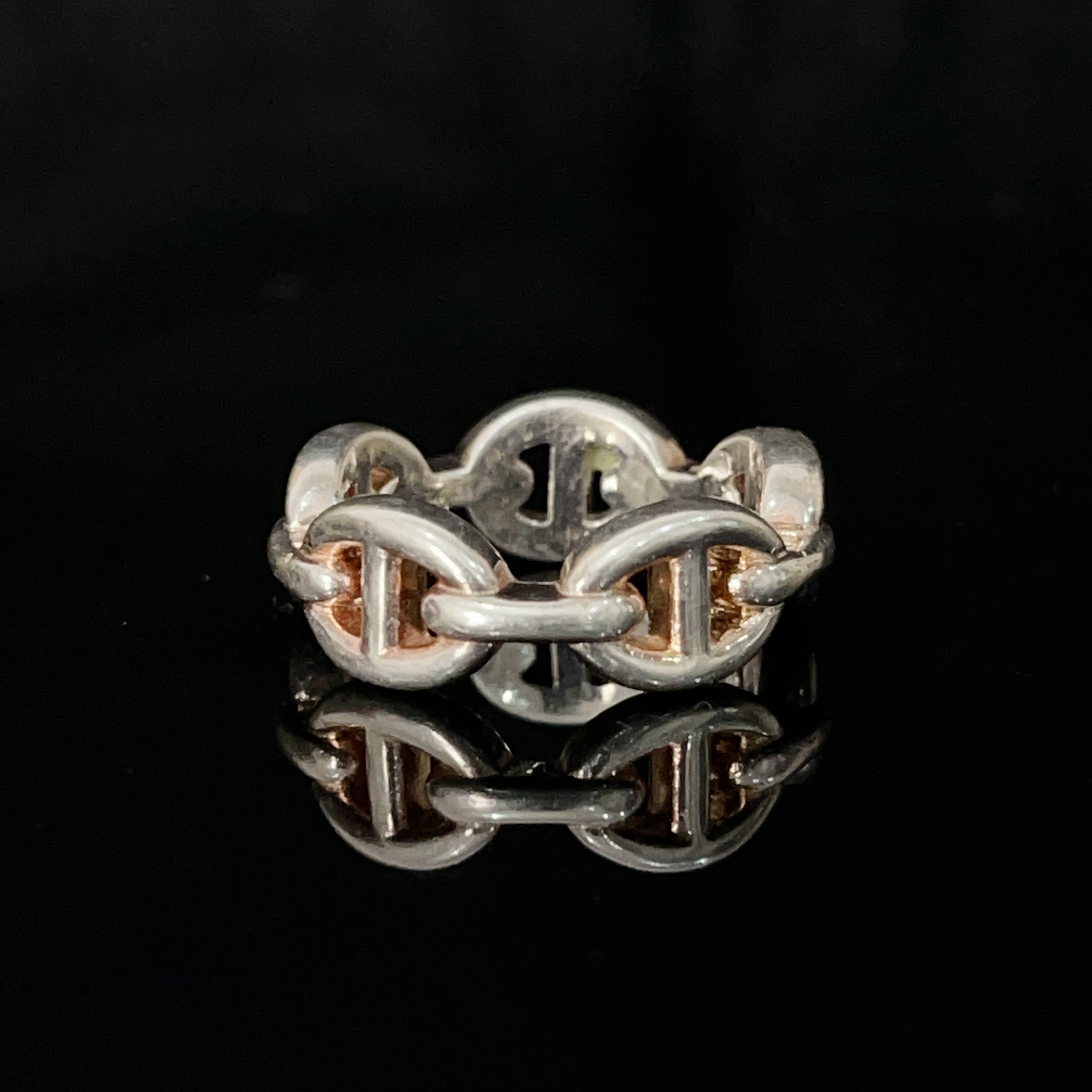 95新 Hermes/爱马仕 Chaine d'Ancre Enchainee猪鼻子银戒指时尚