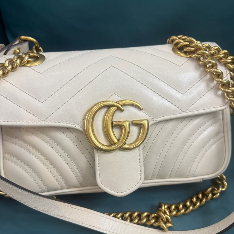 99新 GUCCI/古驰 Gucci马梦22cm白色链条包