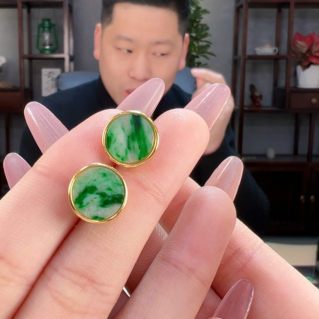 翡翠耳饰银S925镶嵌微微瑕疵介意勿拍1