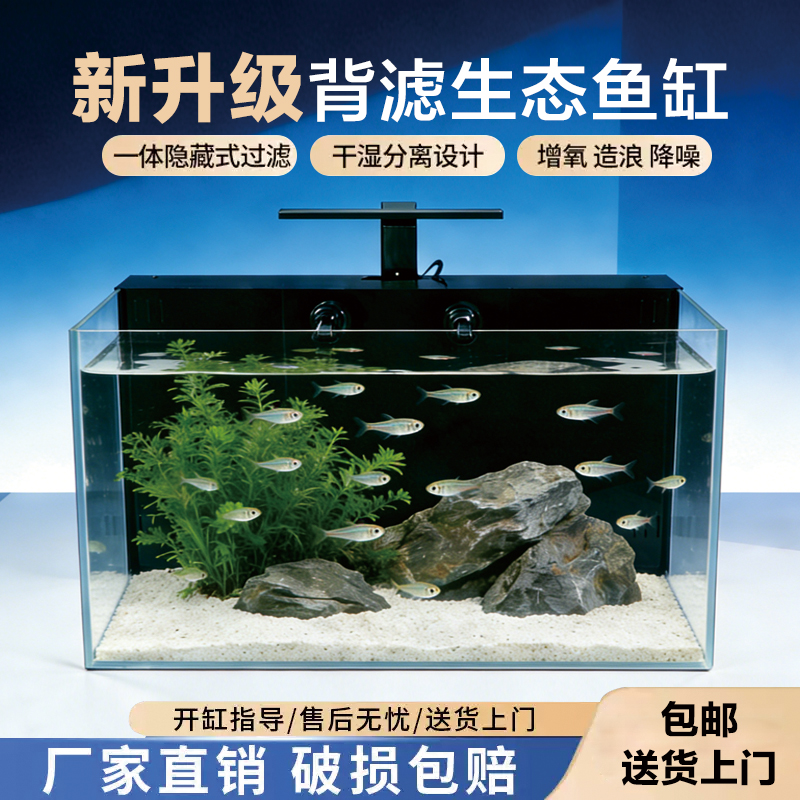 家用小型桌面背滤鱼缸免换水超白玻璃水族客厅办公室自循环生态缸