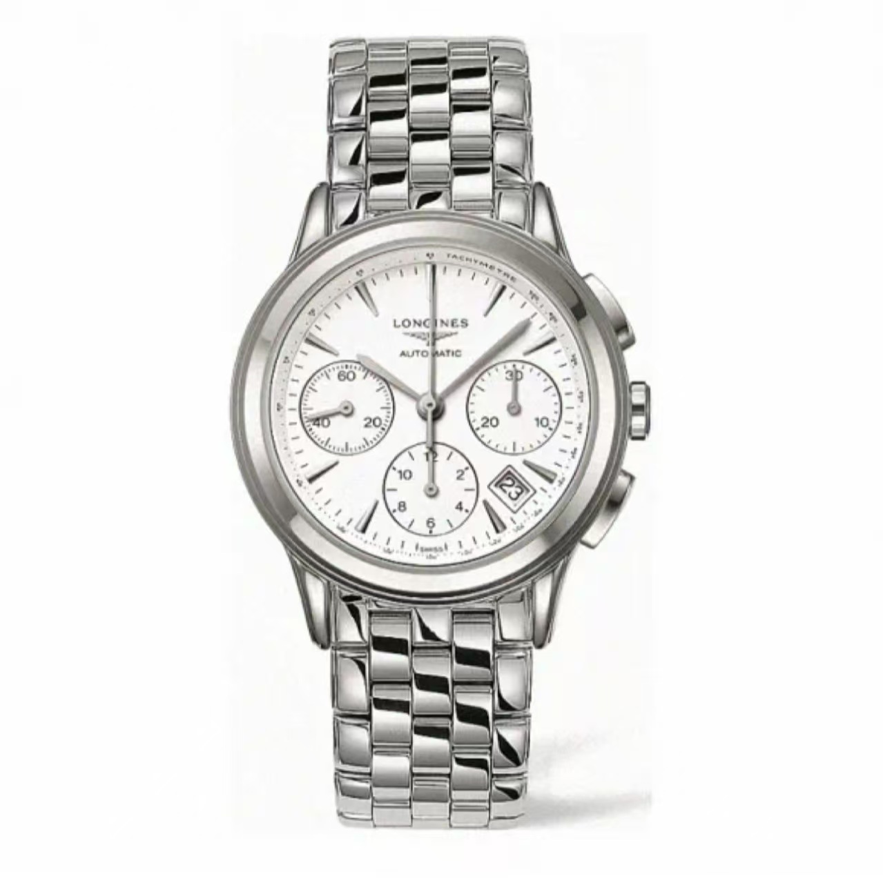 99新 Longines/浪琴 军旗803/表径39.0mm/白盘三眼计时/钢带/阅时