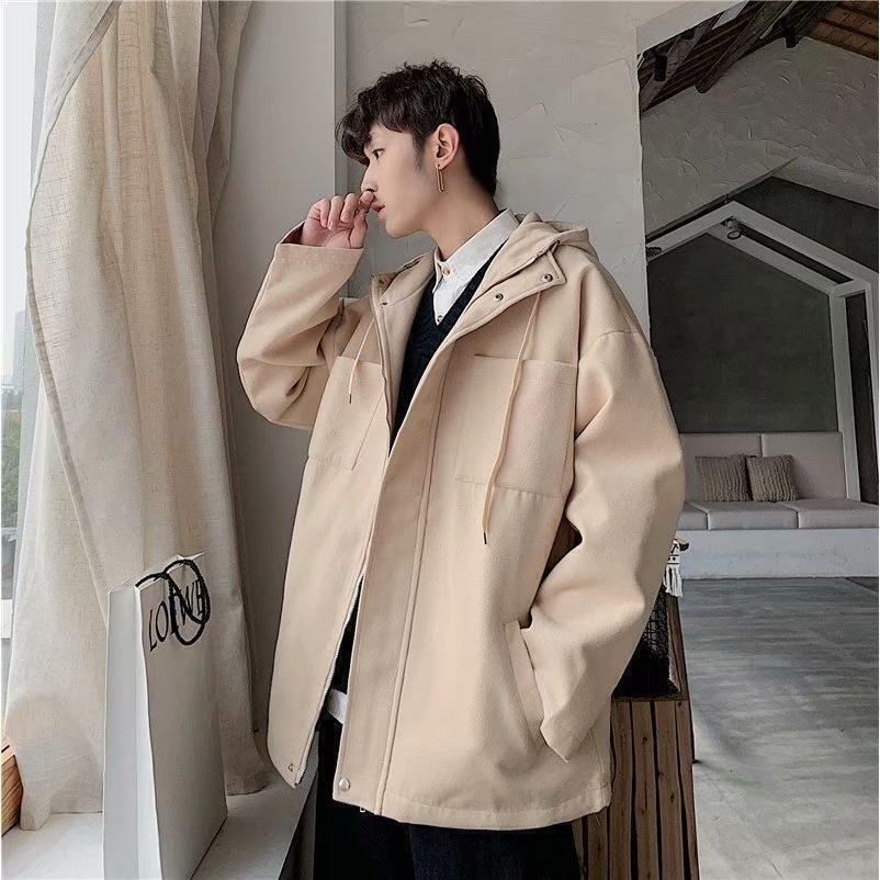 Y41秋冬ins港风毛呢连帽外套男女韩版休闲呢子大衣潮流夹克衫chic