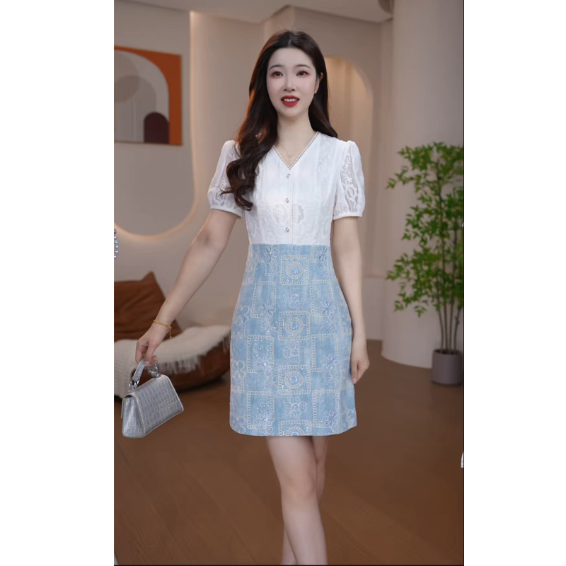 2122夏季新款女装高贵气质通勤连衣裙收腰显瘦轻职风