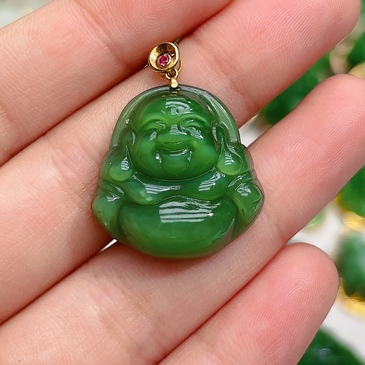 和田玉（碧玉）颈饰18K金镶嵌