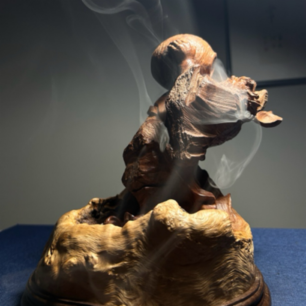 荔枝木钟馗香炉摆件纯手工一体巧雕