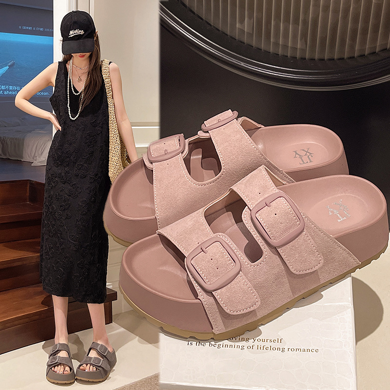 网红复古厚底拖鞋女2025夏季新款外穿时尚百搭一字拖博肯沙凉鞋