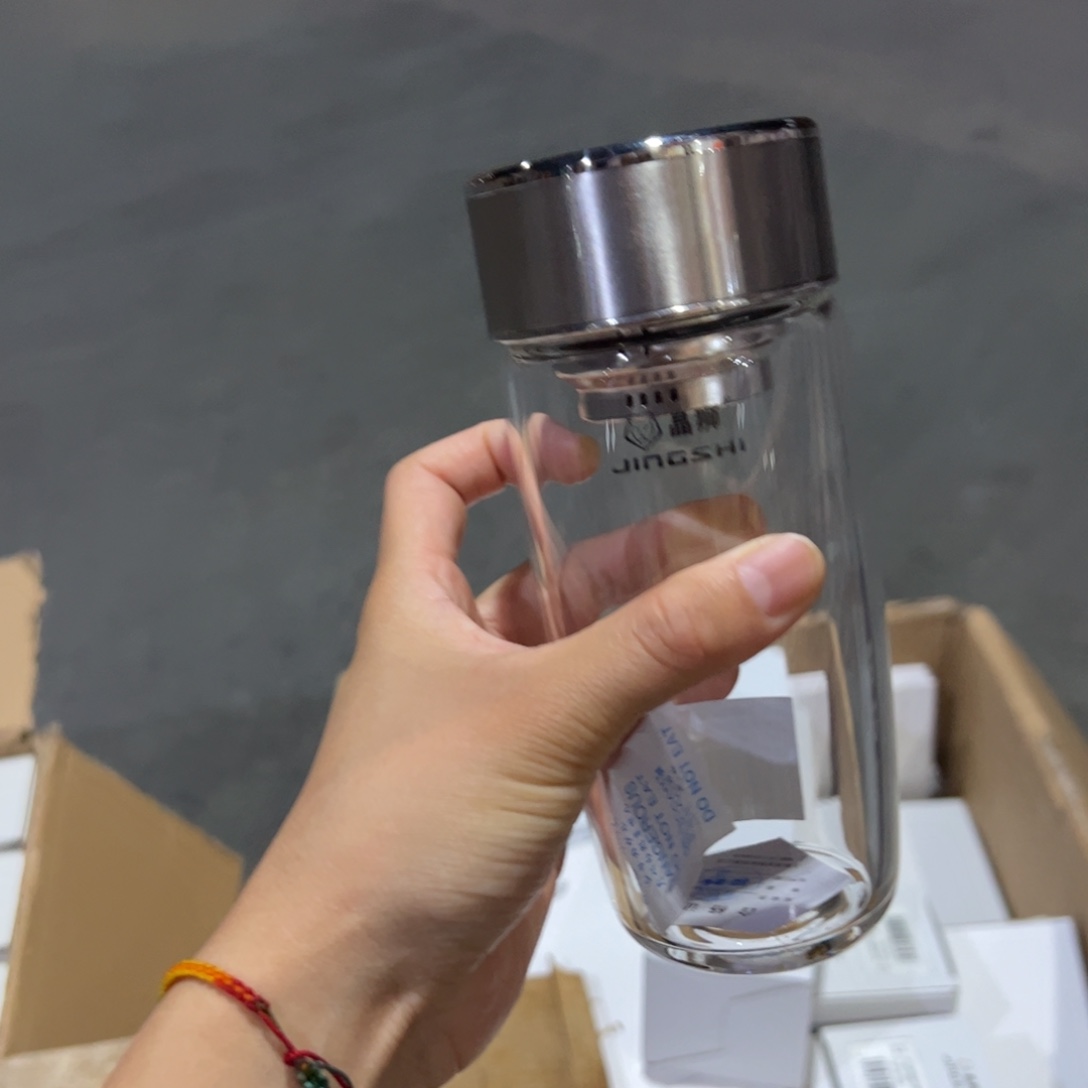 晶单层烫手玻璃杯380提环本色316带滤网